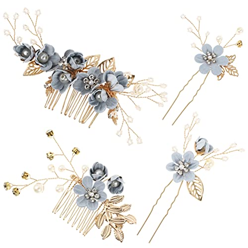 NUOBESTY 4 Stück Braut-Hochzeits-Haarnadeln Kristallperlen-Haarnadeln Clips Blumen-Kopfschmuck Vintage-Hochzeits-Haarschmuck Für Bräute Und Frauen (Blau) von NUOBESTY