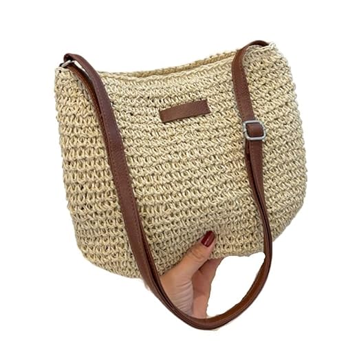 NUONUO Strohtaschen Damen Damen Mode Sommer Stroh Umhängetasche Frauen Strand Urlaub Einkaufen Gewebte Schulter Handtasche Messenger Geldbörsen for Frauen Taschen Strohtasche (Color : Beige) von NUONUO