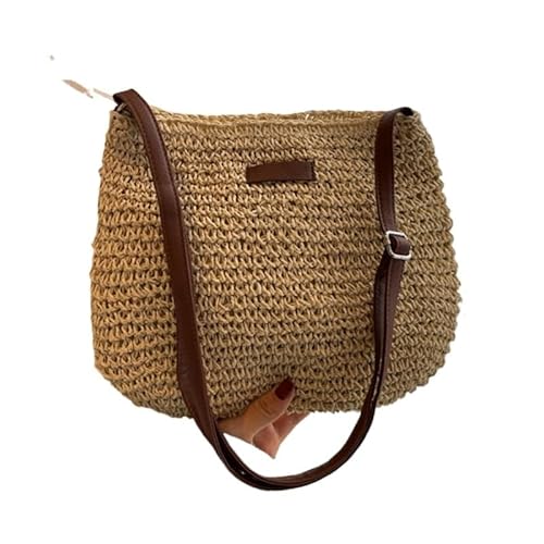 NUONUO Strohtaschen Damen Damen Mode Sommer Stroh Umhängetasche Frauen Strand Urlaub Einkaufen Gewebte Schulter Handtasche Messenger Geldbörsen for Frauen Taschen Strohtasche (Color : Khaki) von NUONUO