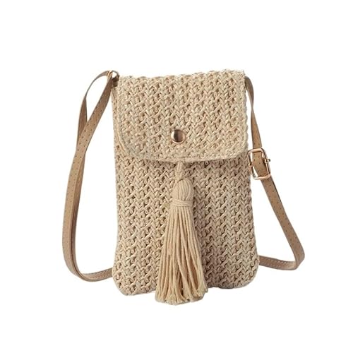 NUONUO Strohtaschen Damen Frauen Stroh Strand Tasche Urlaub Handy Shouder Tasche Sommer Quaste Mini Umhängetasche for Dame Gril Reise Böhmischen Stil Strohtasche (Color : Beige) von NUONUO