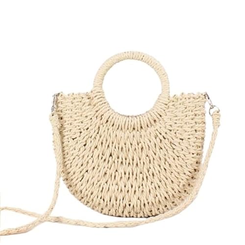 NUONUO Strohtaschen Damen Handgemachte halbrunde Rattan gewebte Strohtasche Sommer Damen Messenger Umhängetaschen Mädchen kleine Strandhandtasche Strohtasche (Color : Beige) von NUONUO