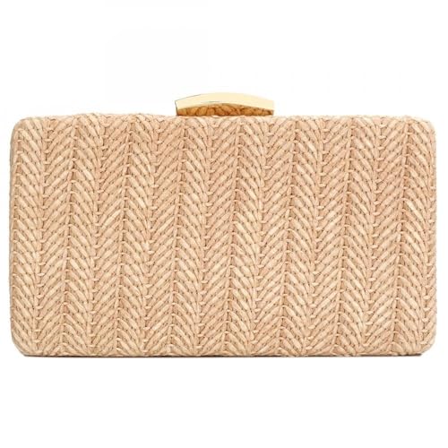 NUONUO Strohtaschen Damen Strohgeflecht-Clutch for Damen, Khaki, gewebt, Sommer-Strand-Umhängetasche, Abend-Party-Hochzeitstasche Strohtasche (Color : Rose pink) von NUONUO