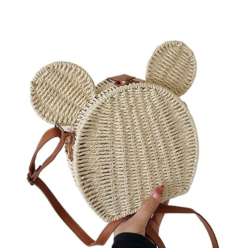 Strohtaschen Damen Runde Rattan Tasche Kreisförmige Rad Mädchen Taschen Freizeit Dame Umhängetasche Handtaschen Stroh Einkaufen Messenger Taschen Mickeying frauen Geldbörse Strohtasche ( Color : Cream von NUONUO