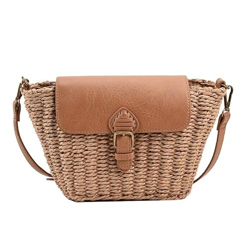 Strohtaschen Damen Trendige Designer-Handtaschen und Geldbörsen aus Webstoff, Damen-Schulter-Umhängetaschen, weibliche Strand-Stroh-Kuriertaschen, hohe Qualität Strohtasche ( Color : Khaki , Size : 28 von NUONUO