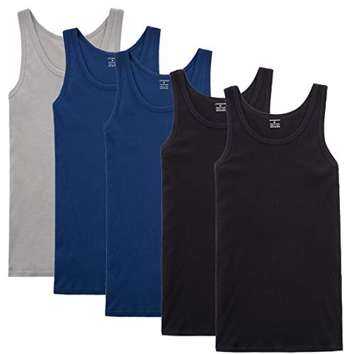 NUOZA Unterhemd Herren Tank Top 5er Pack Feinripp Muskelshirts Baumwolle alle Größen und Farben-Schwarz Blau Grau,4XL von NUOZA