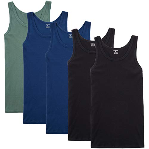 NUOZA Unterhemd Herren Tank Top 5er Pack Feinripp Muskelshirts Baumwolle alle Größen und Farben-Schwarz Blau Olivgrün,S von NUOZA