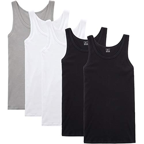 NUOZA Unterhemd Herren Tank Top 5er Pack Feinripp Muskelshirts Baumwolle alle Größen und Farben-Schwarz Weiß Grau,5XL von NUOZA