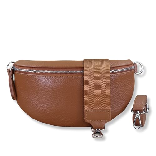 NURPELLE Echtleder Bauchtasche Damen - Stilvolle Gürteltasche mit 2 abnehmbaren/verstellbaren Breiten Gürteln - Crossbody Bag für Frauen-Hochwertige Schultertasche, Vielseitige Alltagstasche-Braun von NURPELLE HANDMADE n