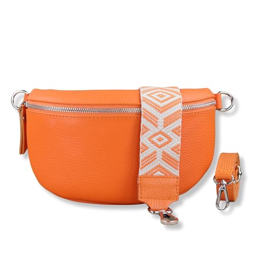 NURPELLE Echtleder Bauchtasche Damen - Stilvolle Gürteltasche mit 2 abnehmbaren/verstellbaren Breiten Gürteln - Crossbody Bag für Frauen-Hochwertige Schultertasche, Vielseitige Alltagstasche-Orange von NURPELLE HANDMADE n