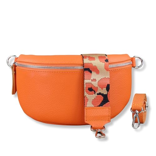 NURPELLE Echtleder Bauchtasche Damen - Stilvolle Gürteltasche mit 2 abnehmbaren/verstellbaren Breiten Gürteln - Crossbody Bag für Frauen-Hochwertige Schultertasche, Vielseitige Alltagstasche-Orange von NURPELLE HANDMADE n