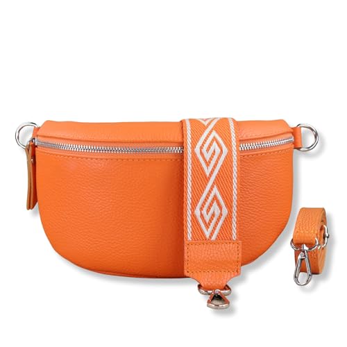 NURPELLE Echtleder Bauchtasche Damen - Stilvolle Gürteltasche mit 2 abnehmbaren/verstellbaren Breiten Gürteln - Crossbody Bag für Frauen-Hochwertige Schultertasche, Vielseitige Alltagstasche-Orange von NURPELLE HANDMADE n