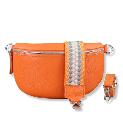 NURPELLE Echtleder Bauchtasche Damen - Stilvolle Gürteltasche mit 2 abnehmbaren/verstellbaren Breiten Gürteln - Crossbody Bag für Frauen-Hochwertige Schultertasche, Vielseitige Alltagstasche-Orange von NURPELLE HANDMADE n