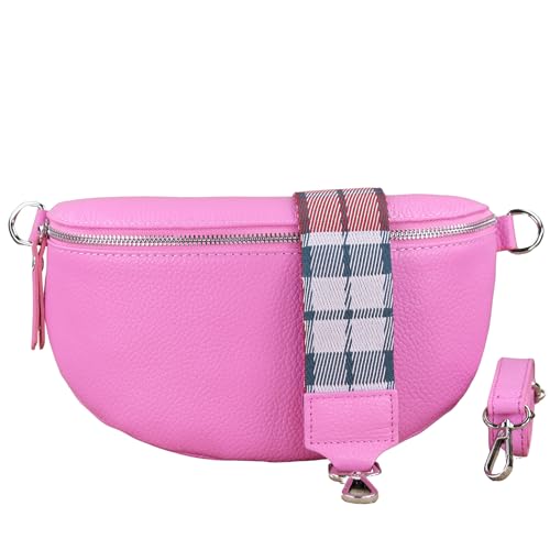 NURPELLE Echtleder Bauchtasche Damen - Stilvolle Gürteltasche mit 2 abnehmbaren/verstellbaren Breiten Gürteln - Crossbody Bag für Frauen-Hochwertige Schultertasche, Vielseitige Alltagstasche-Pink von NURPELLE HANDMADE n