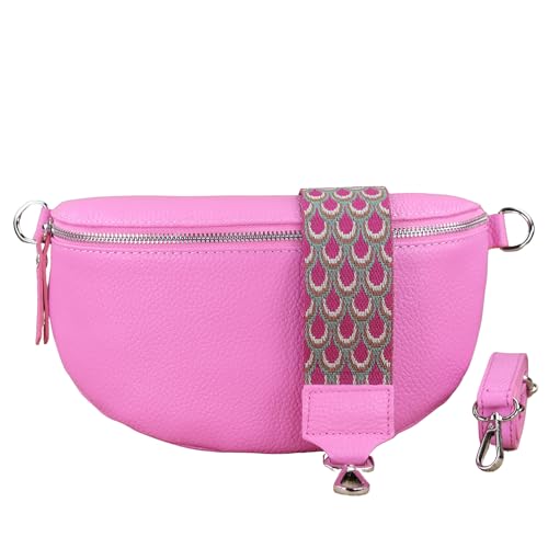 NURPELLE Echtleder Bauchtasche Damen - Stilvolle Gürteltasche mit 2 abnehmbaren/verstellbaren Breiten Gürteln - Crossbody Bag für Frauen-Hochwertige Schultertasche, Vielseitige Alltagstasche-Pink von NURPELLE HANDMADE n