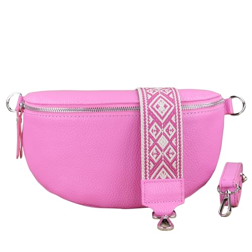 NURPELLE Echtleder Bauchtasche Damen - Stilvolle Gürteltasche mit 2 abnehmbaren/verstellbaren Breiten Gürteln - Crossbody Bag für Frauen-Hochwertige Schultertasche, Vielseitige Alltagstasche-Pink von NURPELLE HANDMADE n