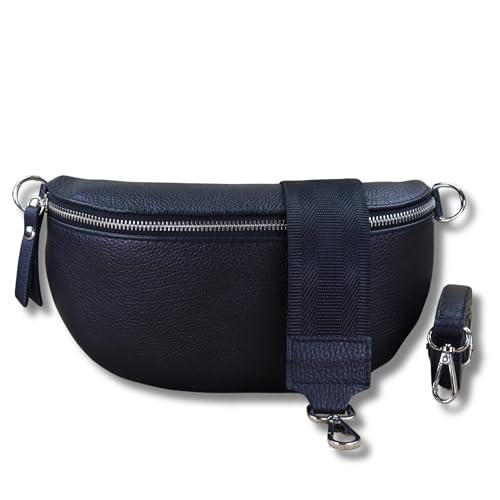 NURPELLE Echtleder Bauchtasche Damen - Stilvolle Gürteltasche mit 2 abnehmbaren/verstellbaren Breiten Gürteln - Crossbody Bag für Frauen-Hochwertige Schultertasche, Vielseitige Alltagstasche-Schwarz von NURPELLE HANDMADE n