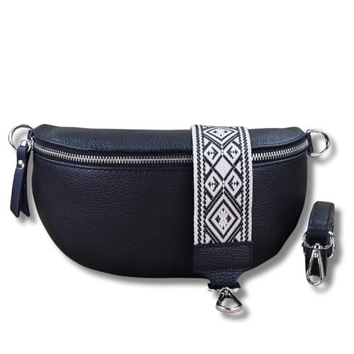 NURPELLE Echtleder Bauchtasche Damen - Stilvolle Gürteltasche mit 2 abnehmbaren/verstellbaren Breiten Gürteln - Crossbody Bag für Frauen-Hochwertige Schultertasche, Vielseitige Alltagstasche-Schwarz von NURPELLE HANDMADE n