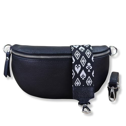 NURPELLE Echtleder Bauchtasche Damen - Stilvolle Gürteltasche mit 2 abnehmbaren/verstellbaren Breiten Gürteln - Crossbody Bag für Frauen-Hochwertige Schultertasche, Vielseitige Alltagstasche-Schwarz von NURPELLE HANDMADE n