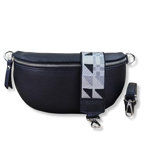 NURPELLE Echtleder Bauchtasche Damen - Stilvolle Gürteltasche mit 2 abnehmbaren/verstellbaren Breiten Gürteln - Crossbody Bag für Frauen-Hochwertige Schultertasche, Vielseitige Alltagstasche-Schwarz von NURPELLE HANDMADE n