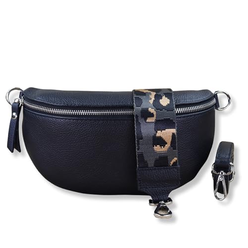 NURPELLE Echtleder Bauchtasche Damen - Stilvolle Gürteltasche mit 2 abnehmbaren/verstellbaren Breiten Gürteln - Crossbody Bag für Frauen-Hochwertige Schultertasche, Vielseitige Alltagstasche-Schwarz von NURPELLE HANDMADE n