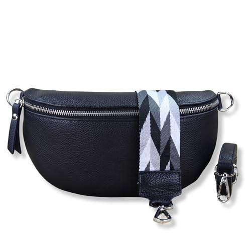 NURPELLE Echtleder Bauchtasche Damen - Stilvolle Gürteltasche mit 2 abnehmbaren/verstellbaren Breiten Gürteln - Crossbody Bag für Frauen-Hochwertige Schultertasche, Vielseitige Alltagstasche-Schwarz von NURPELLE HANDMADE n