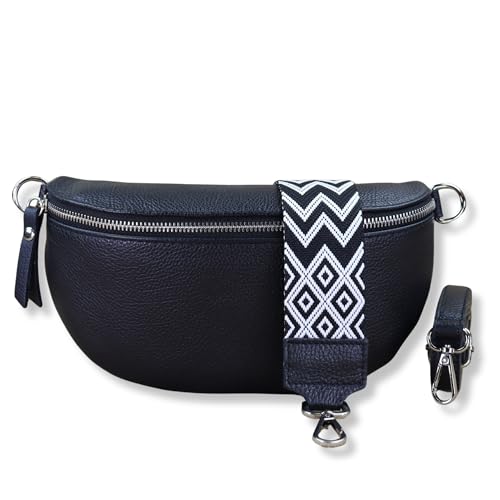 NURPELLE Echtleder Bauchtasche Damen - Stilvolle Gürteltasche mit 2 abnehmbaren/verstellbaren Breiten Gürteln - Crossbody Bag für Frauen-Hochwertige Schultertasche, Vielseitige Alltagstasche-Schwarz von NURPELLE HANDMADE n