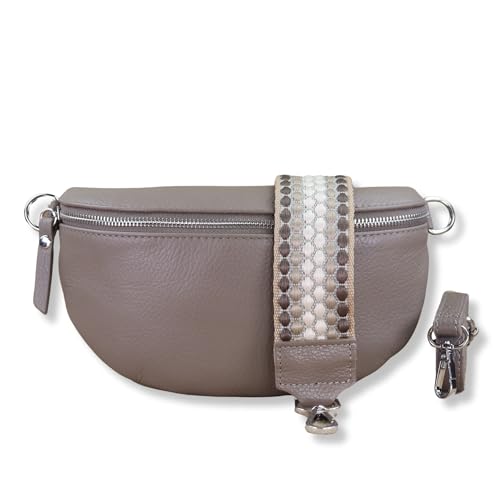 NURPELLE Echtleder Bauchtasche Damen - Stilvolle Gürteltasche mit 2 abnehmbaren/verstellbaren Breiten Gürteln - Crossbody Bag für Frauen-Hochwertige Schultertasche, Vielseitige Alltagstasche-Taupe von NURPELLE HANDMADE n