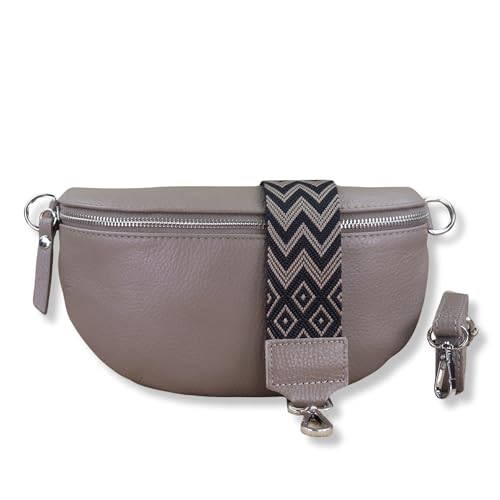 NURPELLE Echtleder Bauchtasche Damen - Stilvolle Gürteltasche mit 2 abnehmbaren/verstellbaren Breiten Gürteln - Crossbody Bag für Frauen-Hochwertige Schultertasche, Vielseitige Alltagstasche-Taupe von NURPELLE HANDMADE n