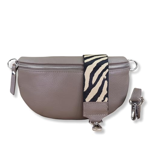 NURPELLE Echtleder Bauchtasche Damen - Stilvolle Gürteltasche mit 2 abnehmbaren/verstellbaren Breiten Gürteln - Crossbody Bag für Frauen-Hochwertige Schultertasche, Vielseitige Alltagstasche-Taupe von NURPELLE HANDMADE n