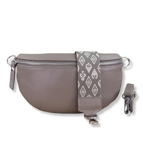 NURPELLE Echtleder Bauchtasche Damen - Stilvolle Gürteltasche mit 2 abnehmbaren/verstellbaren Breiten Gürteln - Crossbody Bag für Frauen-Hochwertige Schultertasche, Vielseitige Alltagstasche-Taupe von NURPELLE HANDMADE n