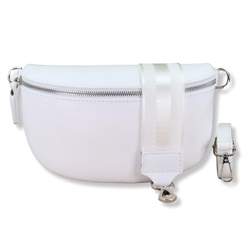 NURPELLE Echtleder Bauchtasche Damen - Stilvolle Gürteltasche mit 2 abnehmbaren/verstellbaren Breiten Gürteln - Crossbody Bag für Frauen-Hochwertige Schultertasche, Vielseitige Alltagstasche-Weiß von NURPELLE HANDMADE n