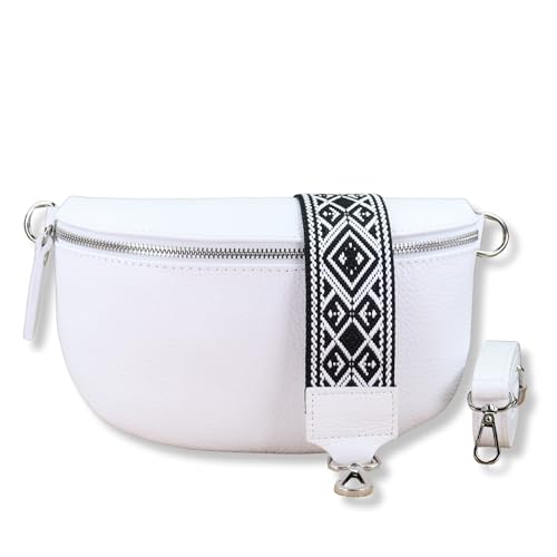 NURPELLE Echtleder Bauchtasche Damen - Stilvolle Gürteltasche mit 2 abnehmbaren/verstellbaren Breiten Gürteln - Crossbody Bag für Frauen-Hochwertige Schultertasche, Vielseitige Alltagstasche-Weiß von NURPELLE HANDMADE n