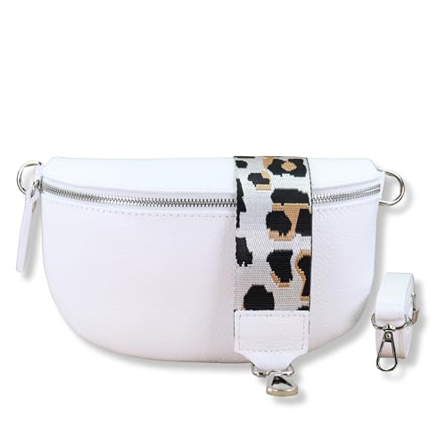 NURPELLE Echtleder Bauchtasche Damen - Stilvolle Gürteltasche mit 2 abnehmbaren/verstellbaren Breiten Gürteln - Crossbody Bag für Frauen-Hochwertige Schultertasche, Vielseitige Alltagstasche-Weiß von NURPELLE HANDMADE n