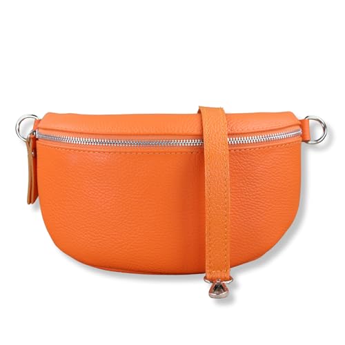 NURPELLE Echtleder Bauchtasche Damen - Stilvolle Gürteltasche mit abnehmbaren/verstellbaren Breiten Gürtel - Crossbody Bag für Frauen - Hochwertige Schultertasche, Vielseitige Alltagstasche - Orange von NURPELLE HANDMADE n