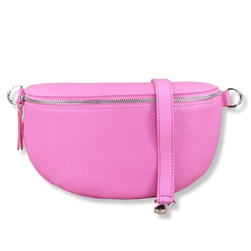 NURPELLE Echtleder Bauchtasche Damen - Stilvolle Gürteltasche mit abnehmbaren/verstellbaren Breiten Gürtel - Crossbody Bag für Frauen - Hochwertige Schultertasche, Vielseitige Alltagstasche - Pink von NURPELLE HANDMADE n