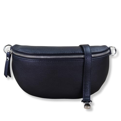 NURPELLE Echtleder Bauchtasche Damen - Stilvolle Gürteltasche mit abnehmbaren/verstellbaren Breiten Gürtel - Crossbody Bag für Frauen - Hochwertige Schultertasche, Vielseitige Alltagstasche - Schwarz von NURPELLE HANDMADE n