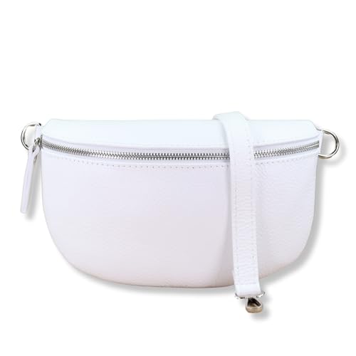 NURPELLE Echtleder Bauchtasche Damen - Stilvolle Gürteltasche mit abnehmbaren/verstellbaren Breiten Gürtel - Crossbody Bag für Frauen - Hochwertige Schultertasche, Vielseitige Alltagstasche - Weiß von NURPELLE HANDMADE n