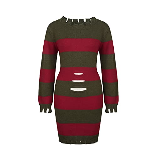 NUWIND Freddy Krueger Pullover rot grün gestreift Pullover Kleid Nightmare on Elm Street Cosplay Erwachsene für Damen, Rot und Grün., Large von NUWIND