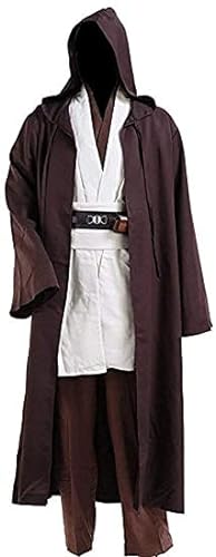 NUWIND Herren Jedi Kostüm Mittelalter Tunika Kapuze Umhang Umhang Bademantel Halloween Cosplay Outfit für Erwachsene, braun+weiß, S von NUWIND