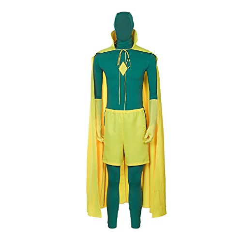 NUWIND Vision Cosplay Kostüm Umhang Gelb Jumpsuit Grün Herren Held Accessoires Full Set Outfits Anzug für Halloween Karneval Fasching Party, Gelb/Grün, XX-Large von NUWIND