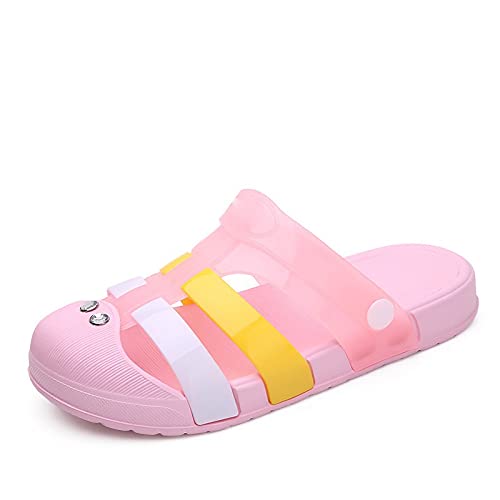 NVNVNMM Damen Hausschuhe Frauen Gelee Schuhe Regenbogen Sommer Sandalen Weibliche Flache Schuhe Damen Slip Frau Candy Farbe Peep Toe Damen Strand Schuhe(Color:Pink,Size:6) von NVNVNMM