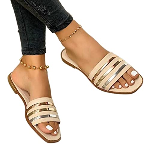 NVNVNMM Damen Hausschuhe Sommer Strand Flache Sandalen Frauen Bequeme Hausschuhe Sommer Faul Outdoor Sexy Fußkettchen Goldene Keil Sandalen Damen(Color:White,Size:38 EU) von NVNVNMM