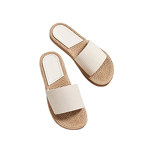 NVNVNMM Damen Hausschuhe Women Slippers Female Casual Flax Slides Linen One Word Belt Ladies Sandals Flip Flops Female Summer Indoor Home Shoes(Color:1,Size:9) von NVNVNMM