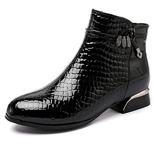 NVNVNMM Damenschuhe Winter Fashion Versatile Women Boots Pointed Leather Ankle Boots Warm Fur Plush Women& Shoes(Color:Black,Size:10) von NVNVNMM