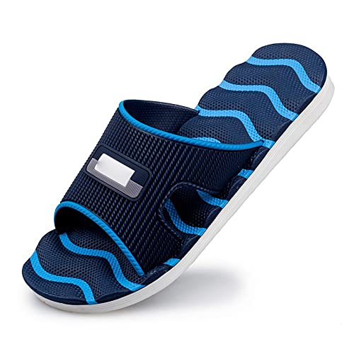 NVNVNMM Hausschuhe für Herren, dicke Sohle, Flip-Flops, bequeme Hausschuhe, gestreifter Stil, Outdoor-Hausschuhe, Herrenschuhe, blau, 43 1/3 EU von NVNVNMM