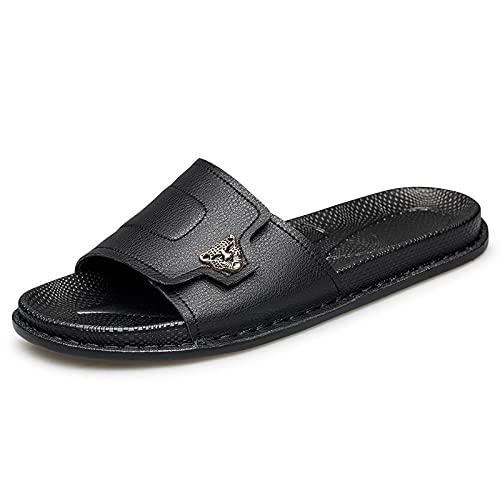 NVNVNMM Hausschuhe für Herren, hohe Qualität, echtes Leder, Sommer, weiche Schuhe, Herren, Outdoor, flache Herrensandalen, Strandschuhe, Schwarz, 43.5 EU von NVNVNMM