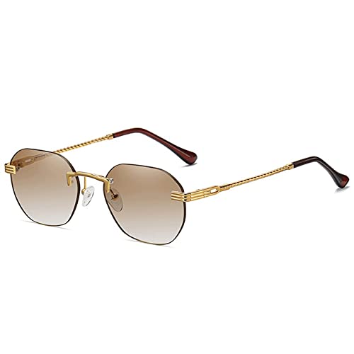 NVNVNMM Herren Sonnenbrille Blaue randlose Gold-Metall-Sonnenbrille-Männer Randlose braune Sonnenbrille Mode-Ton-Schnittgläser(1) von NVNVNMM