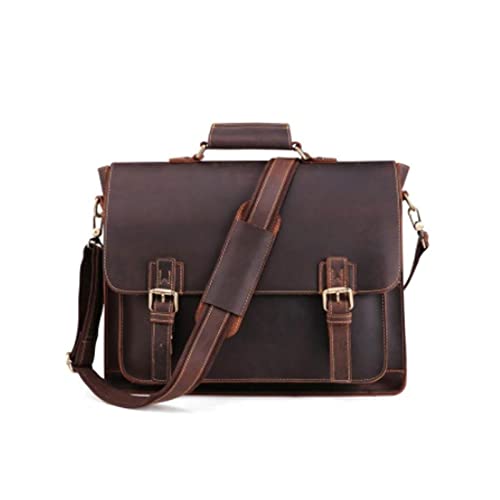 NVNVNMM Herrentasche Vintage Herren Echtes Leder Aktentasche Crazy Horse Echtes Leder Messenger Männliche Laptop Tasche Männer Business Travel Bag(Color:A) von NVNVNMM