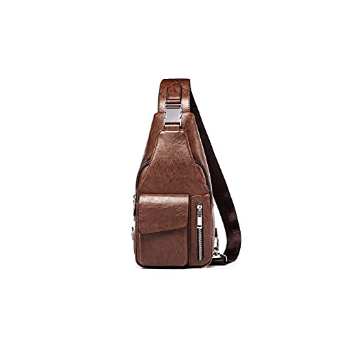 NVNVNMM Herrentaschen für Herren Männer Leder Umhängetaschen Große Kapazität Männliche Kreuz Body Tasche Kopfhörer Loch Brustbeutel für Männer(Color:Khaki) von NVNVNMM