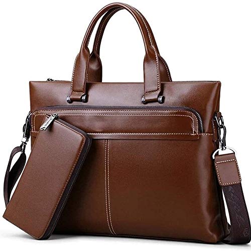 NVNVNMM Laptoptasche für Herren, Schultertasche, Leder, 35,6 cm (14 Zoll), Laptop-Aktentasche, Bürotasche, Aktentasche, Kuriertasche, Herren-Umhängetasche, Herren-Leder-Aktentasche, perfekt, von NVNVNMM